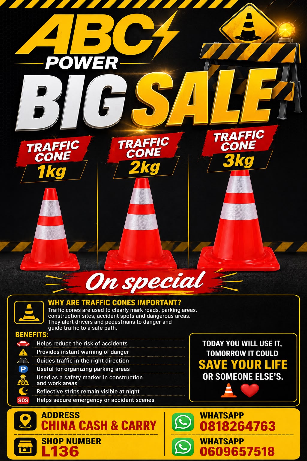 Traffic Cones – 1kg, 2kg &amp; 3kg