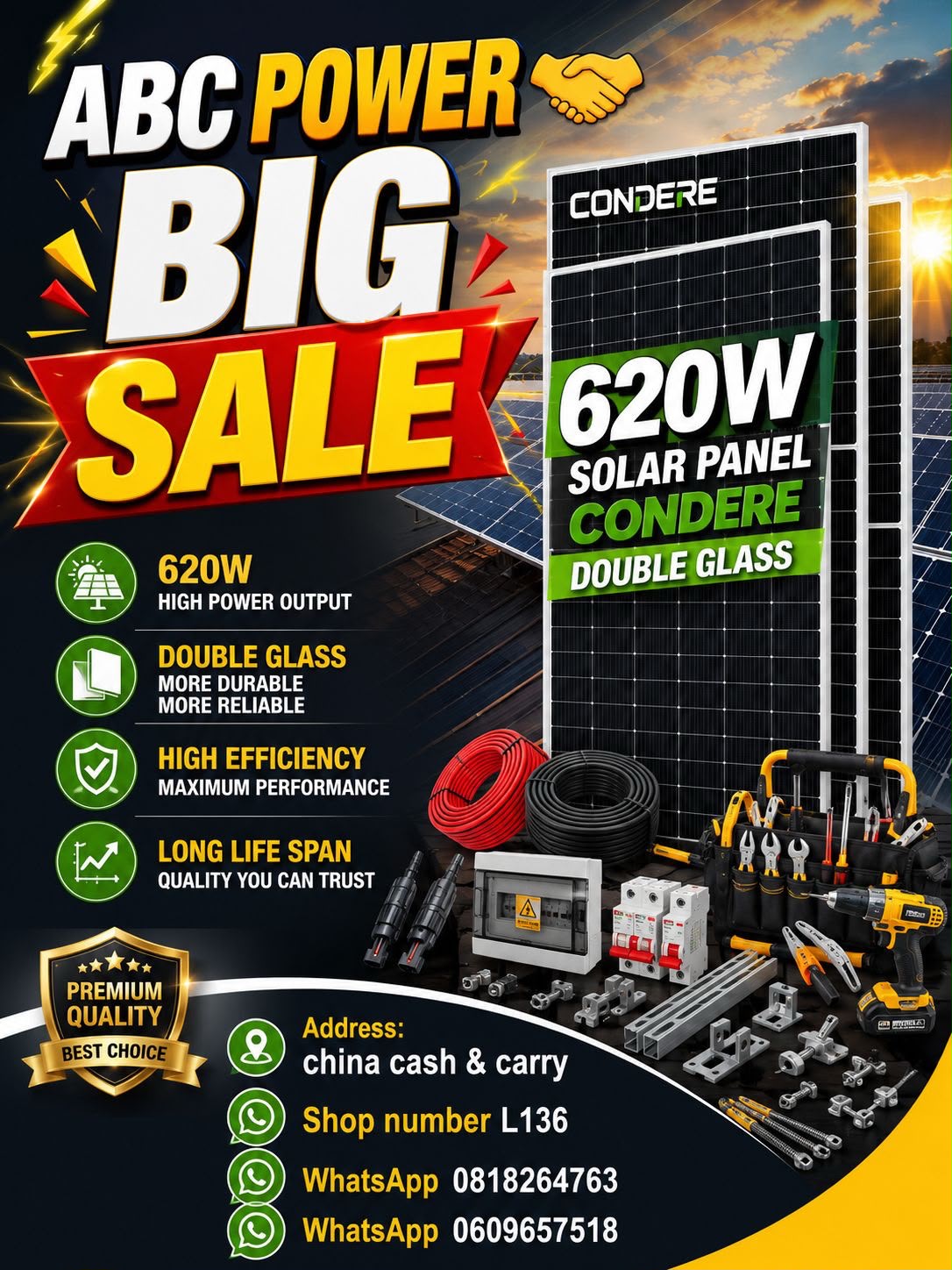 620W DOUBLE GLASS  Solar Panel