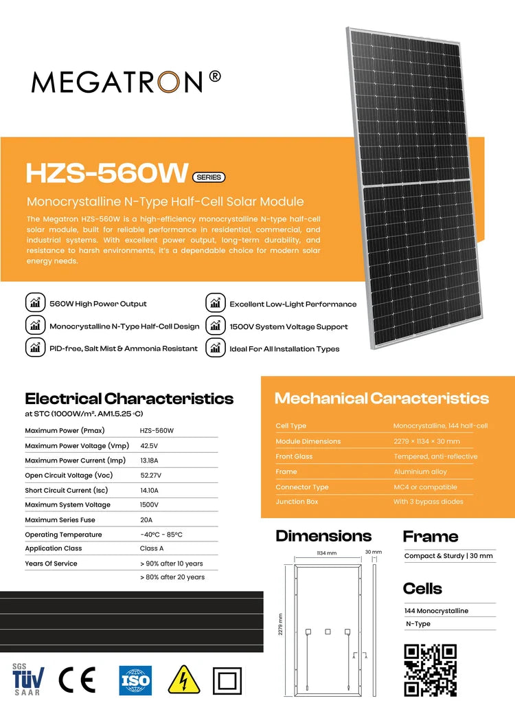 Megatron 560W Solar Panel Mono Half Cell